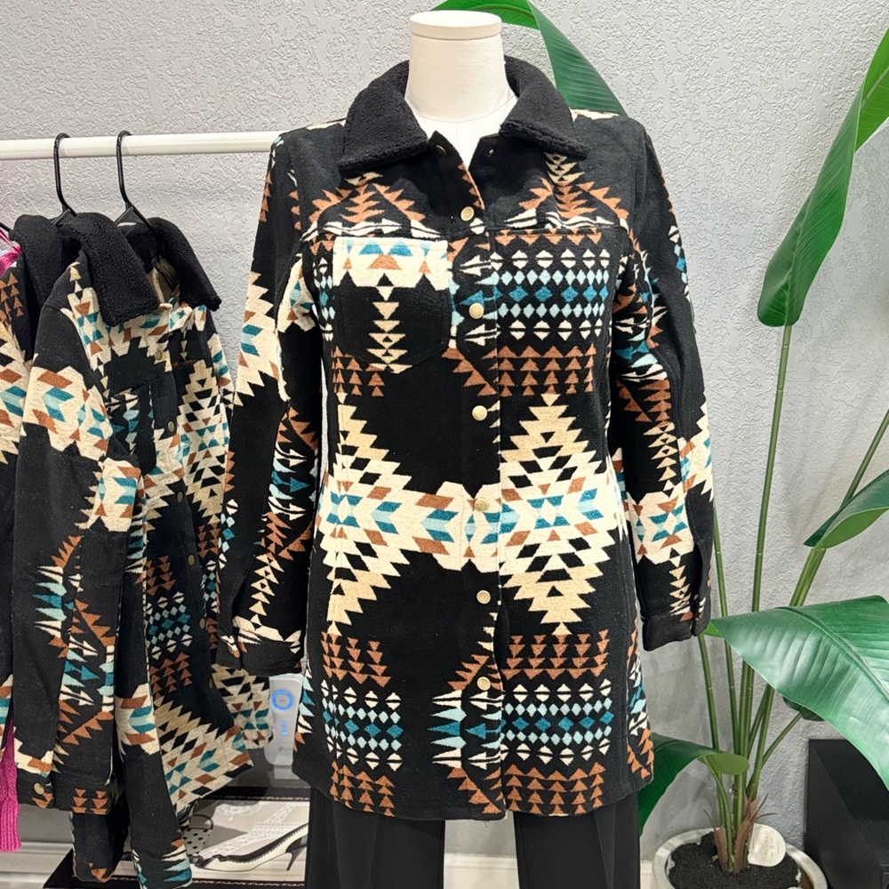 Tribal Print Button-Up Jacket
